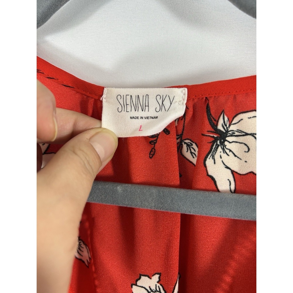 Sienna Sky Red Floral Wrap Dress L Boho Cottagecore Romantic V-Neck Mini Flutter - Picture 5 of 10